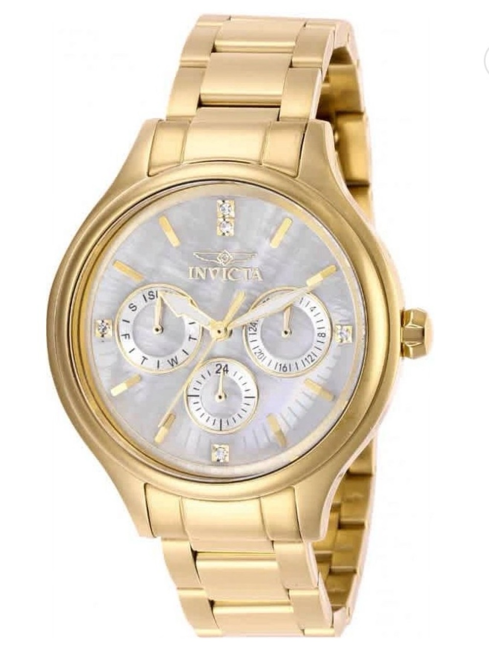 Invicta Angel Quartz Crystal White Mother of Pearl Dial Ladies Watch Model 28654